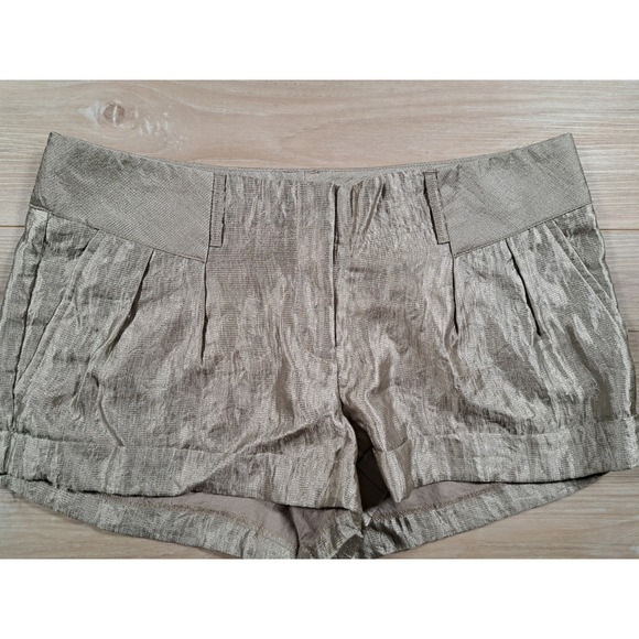 Express Pants - Express Womens Metallic Champagne Pleated Cuffed Dress Shorts Gold Size 10